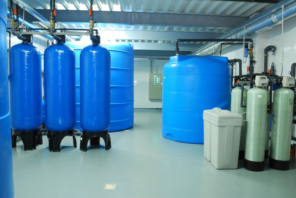 commercial water treatment system with tanks